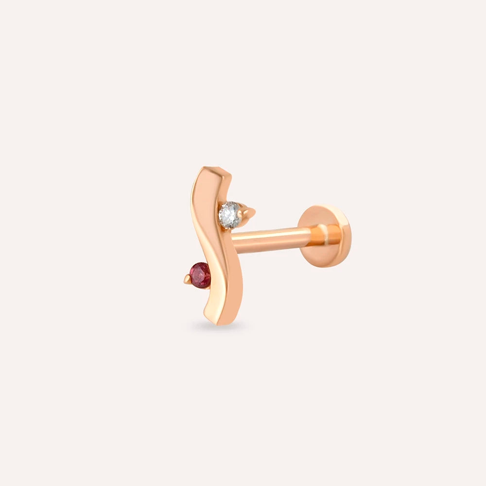 Poise Red Safir ve Pırlanta Taşlı Rose Altın Piercing