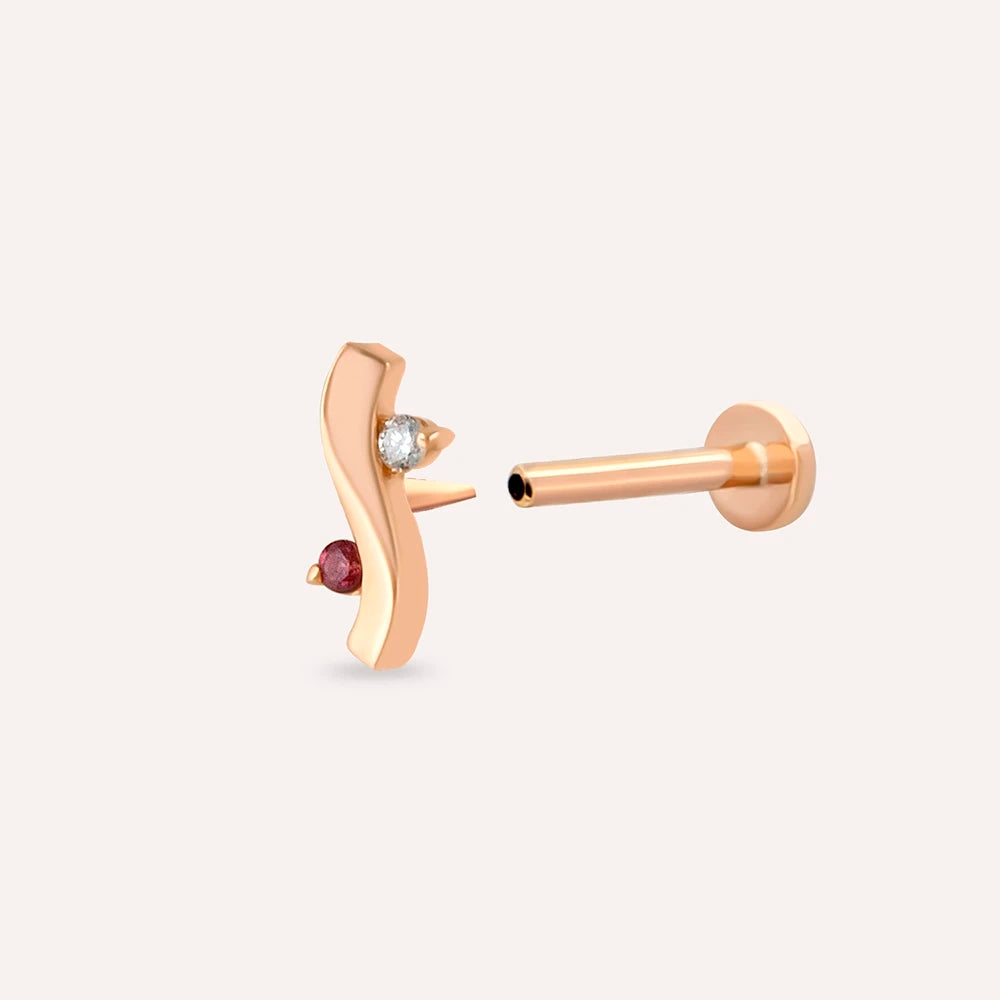 Poise Red Safir ve Pırlanta Taşlı Rose Altın Piercing