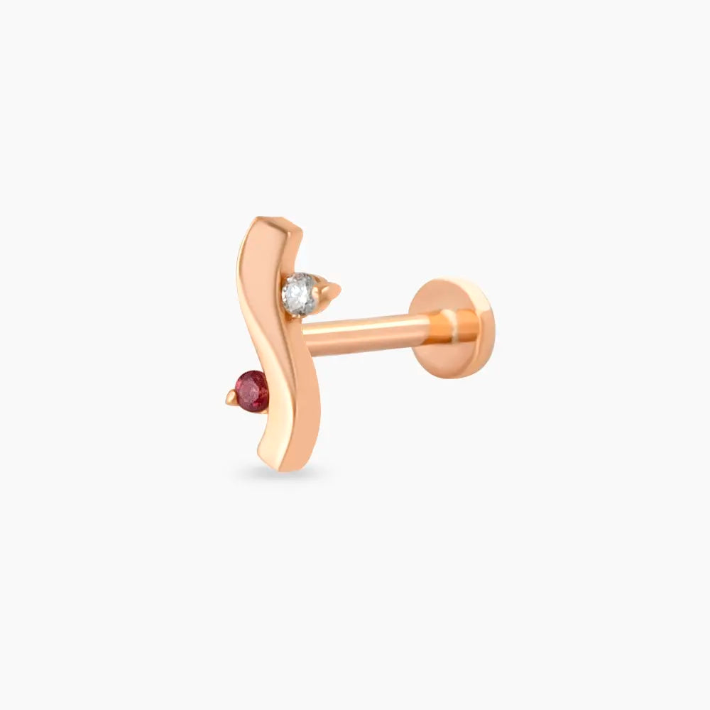 Poise Red Safir ve Pırlanta Taşlı Rose Altın Piercing