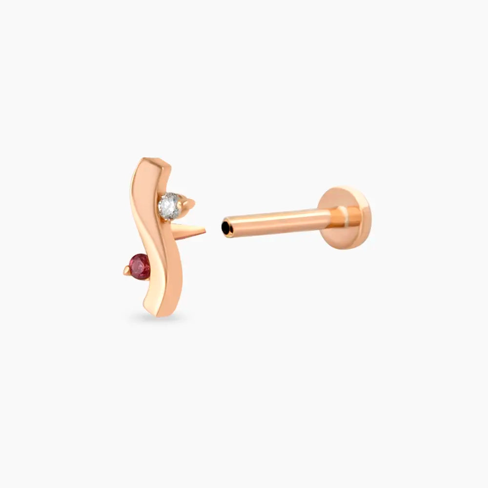 Poise Red Safir ve Pırlanta Taşlı Rose Altın Piercing