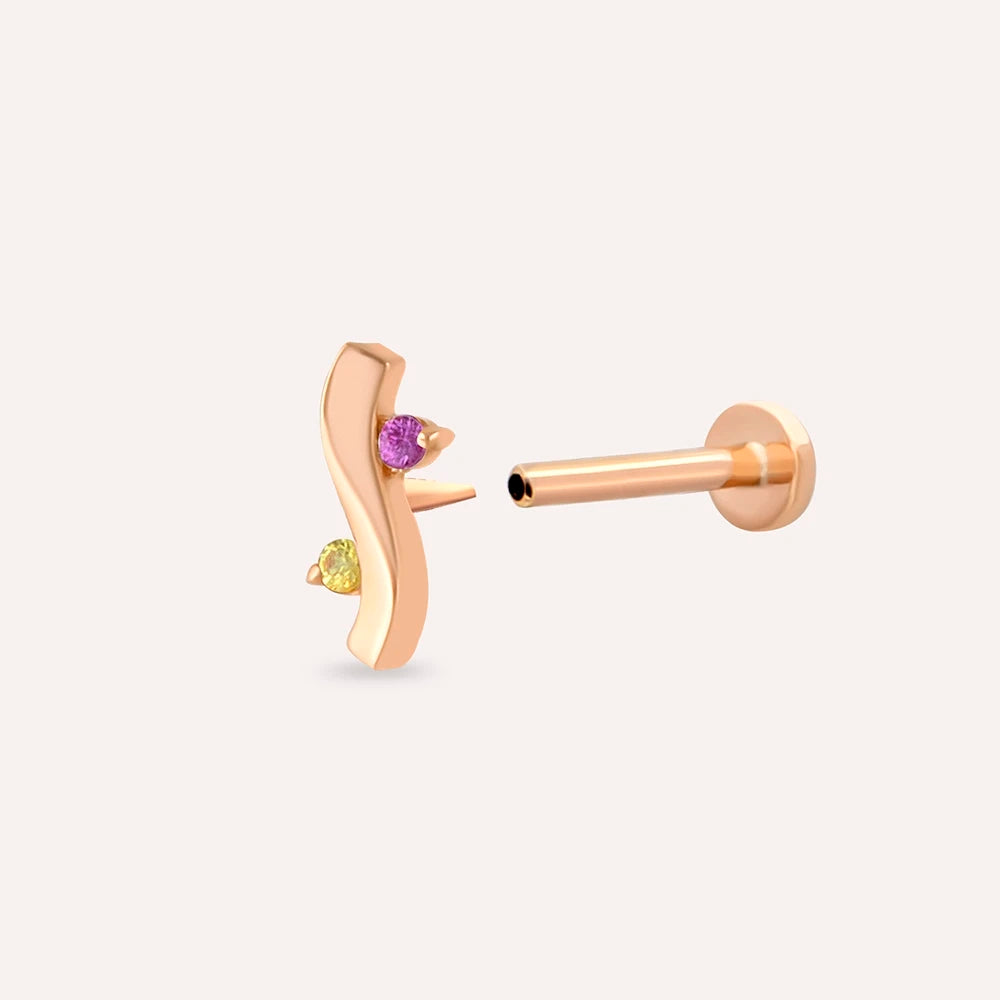 Poise Yellow ve Pink Safir Taşlı Rose Altın Piercing