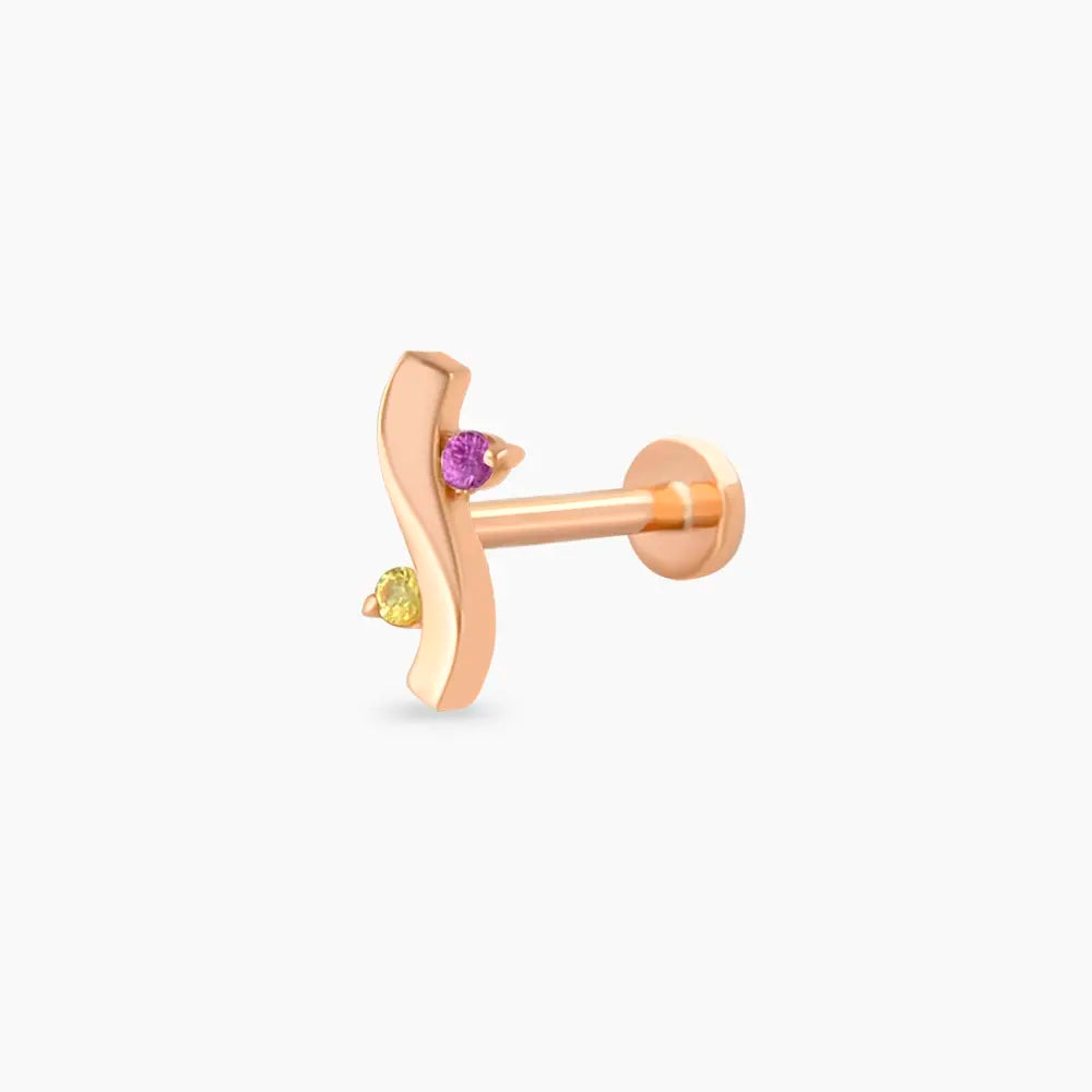 Poise Yellow ve Pink Safir Taşlı Rose Altın Piercing