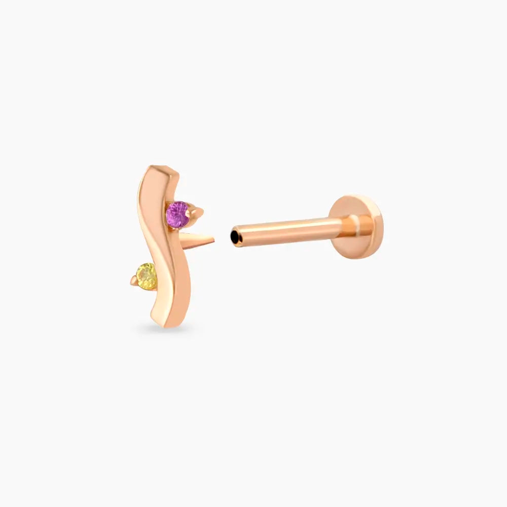 Poise Yellow ve Pink Safir Taşlı Rose Altın Piercing