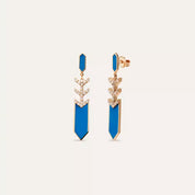 Pole Pırlanta Taşlı ve Mavi Mineli Rose Altın Küpe