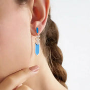 Pole Pırlanta Taşlı ve Mavi Mineli Rose Altın Küpe