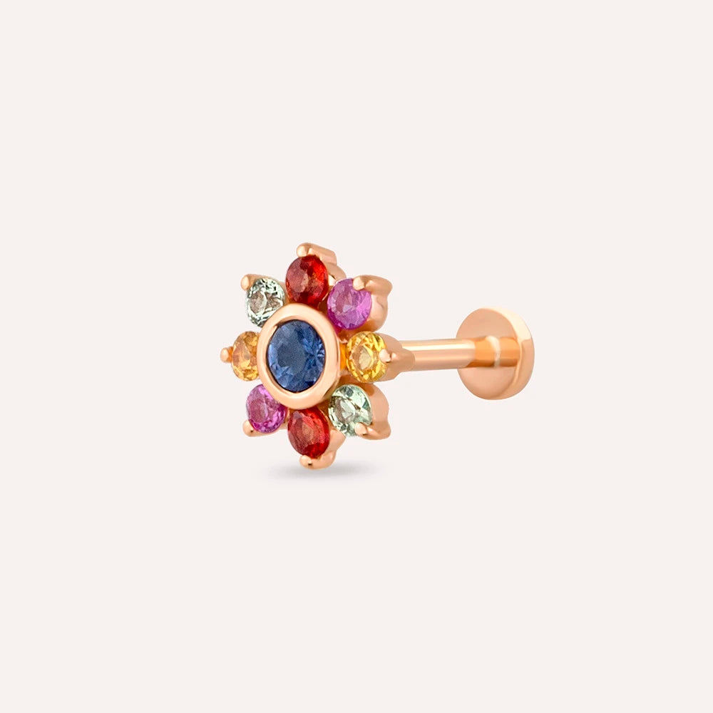 Pollen Multicolor Safir Taşlı Rose Altın Piercing