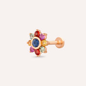 Pollen Multicolor Safir Taşlı Rose Altın Piercing