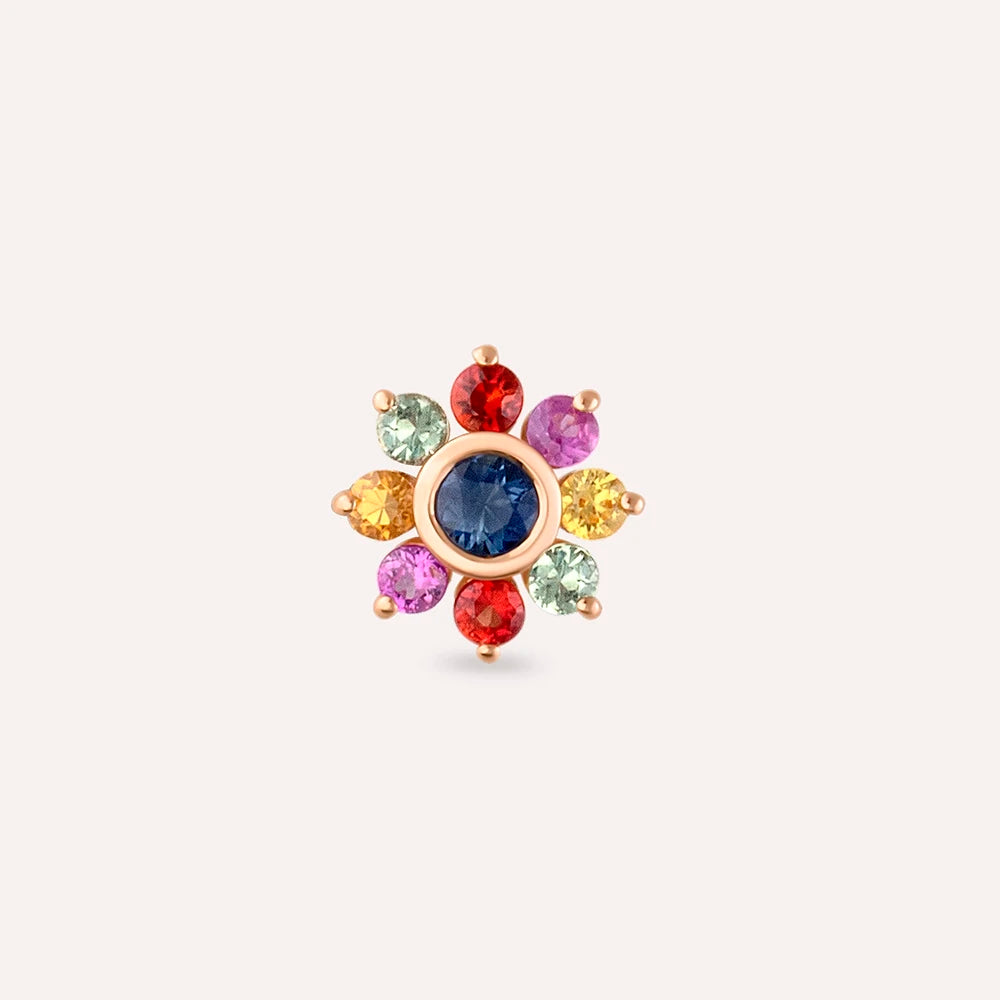 Pollen Multicolor Safir Taşlı Rose Altın Piercing