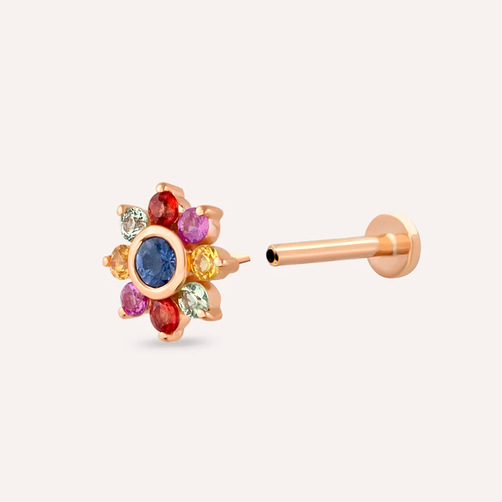Pollen Multicolor Safir Taşlı Rose Altın Piercing