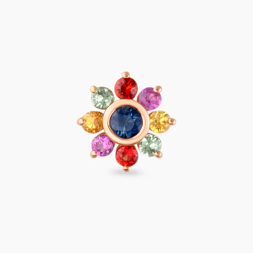 Pollen Multicolor Safir Taşlı Rose Altın Piercing