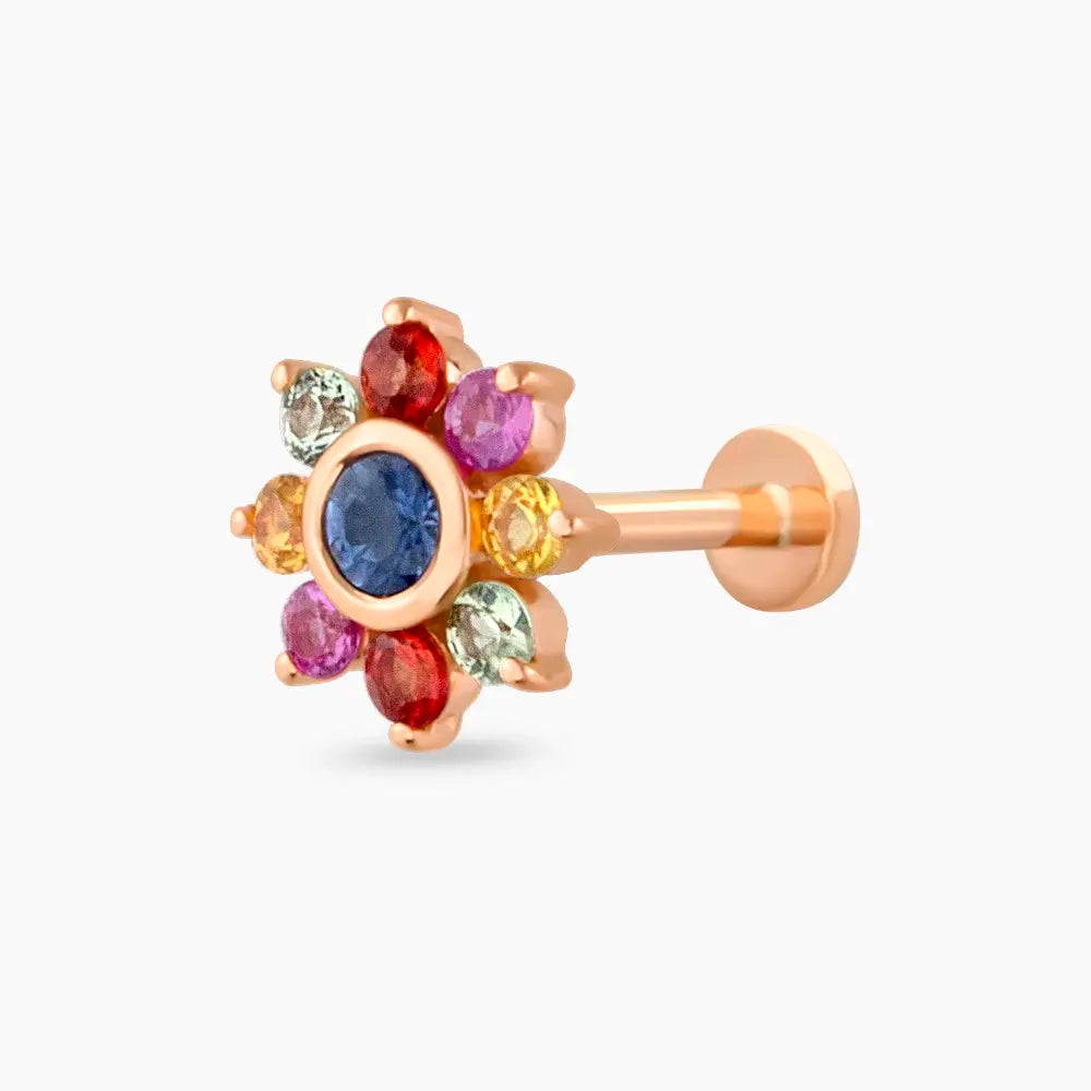 Pollen Multicolor Safir Taşlı Rose Altın Piercing