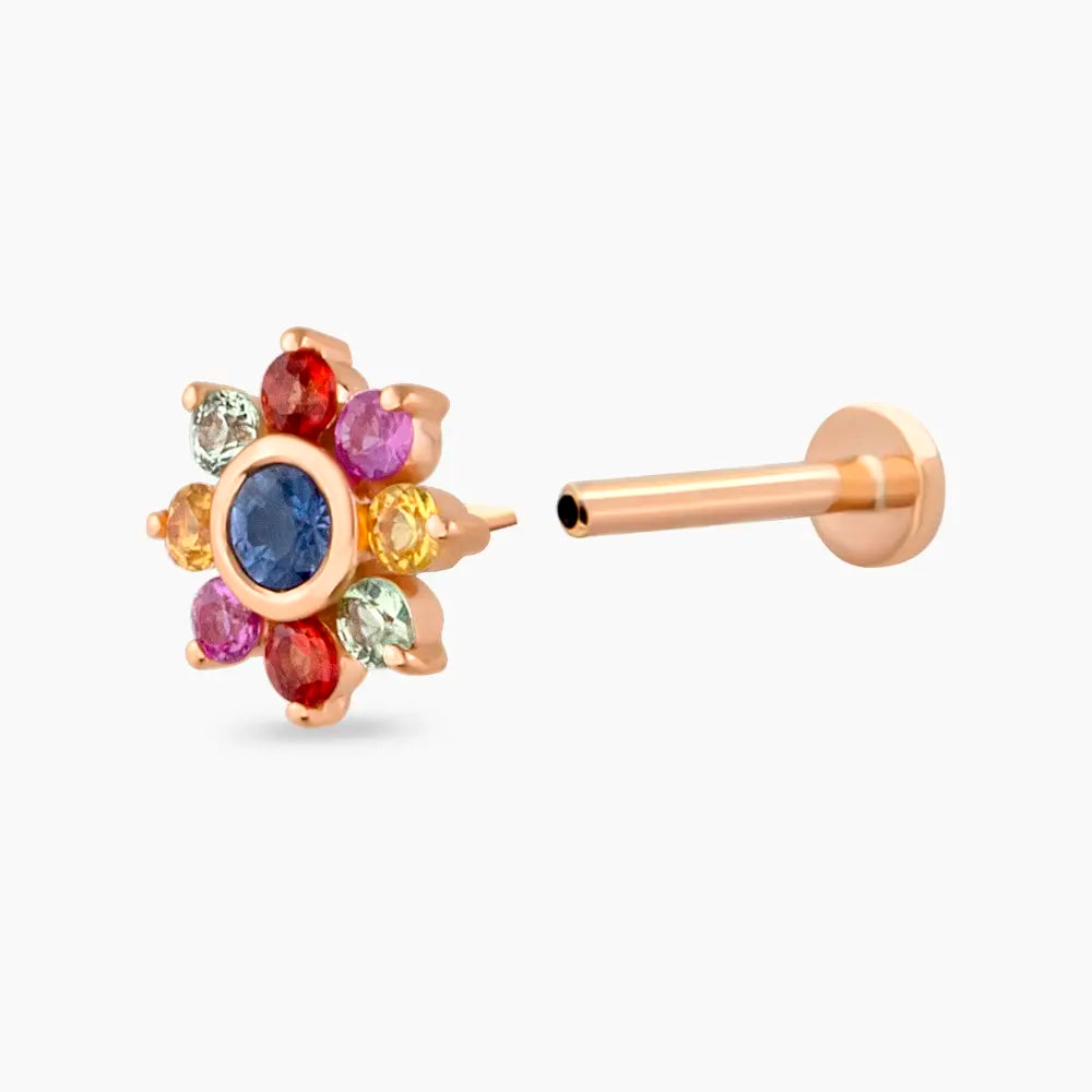 Pollen Multicolor Safir Taşlı Rose Altın Piercing