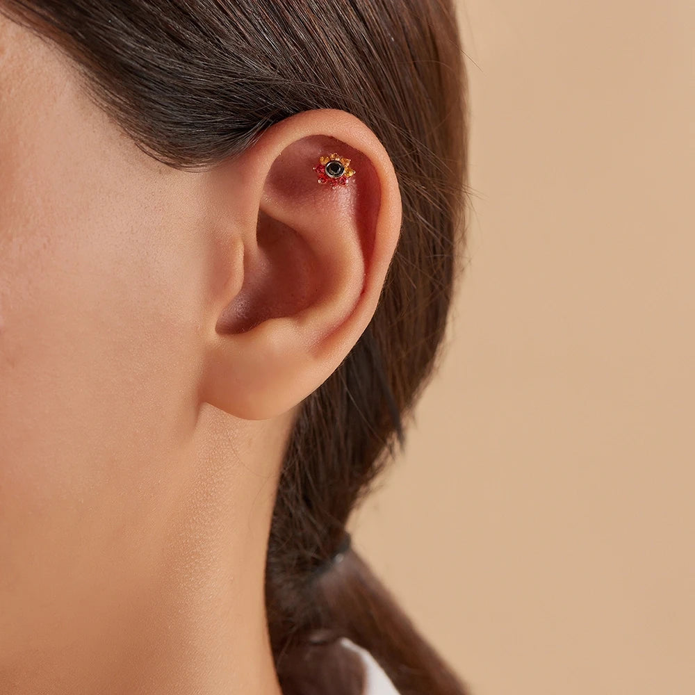 Pollen Multicolor Safir ve Siyah Pırlanta Taşlı Rose Altın Piercing