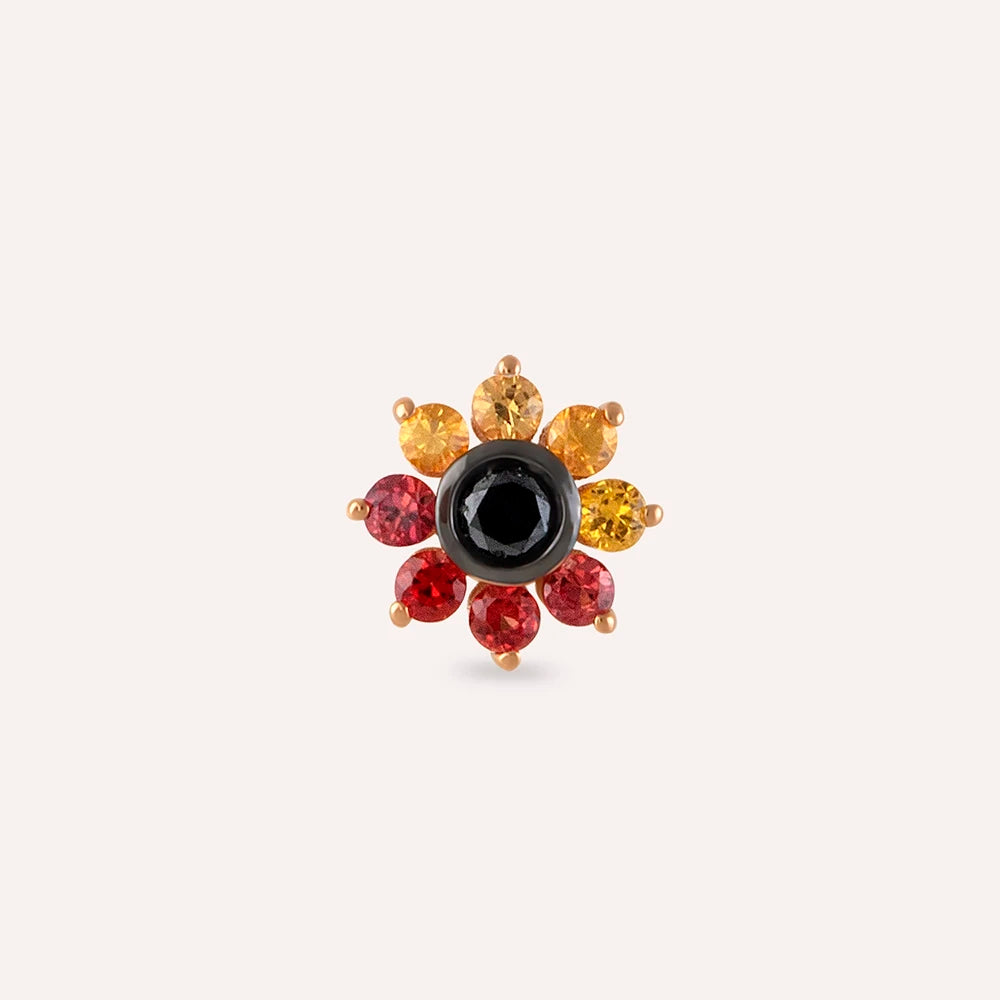 Pollen Multicolor Safir ve Siyah Pırlanta Taşlı Rose Altın Piercing