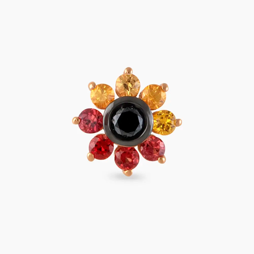 Pollen Multicolor Safir ve Siyah Pırlanta Taşlı Rose Altın Piercing