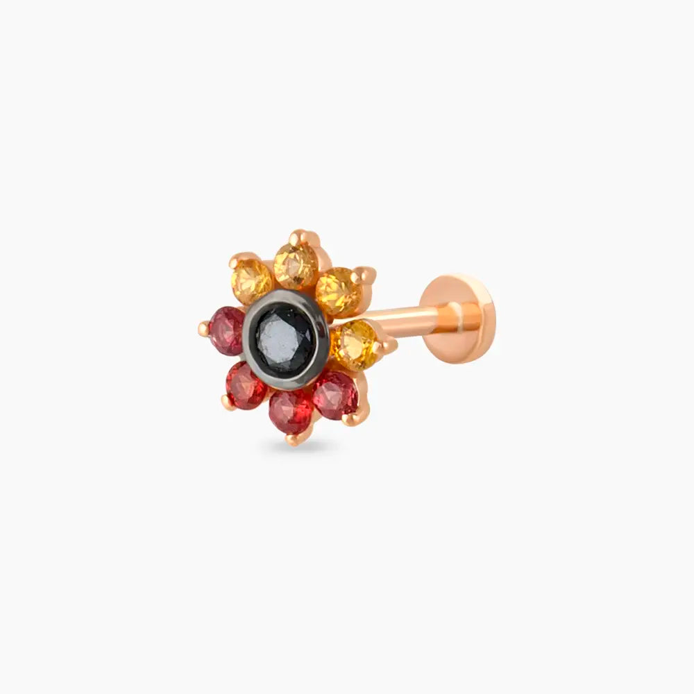 Pollen Multicolor Safir ve Siyah Pırlanta Taşlı Rose Altın Piercing