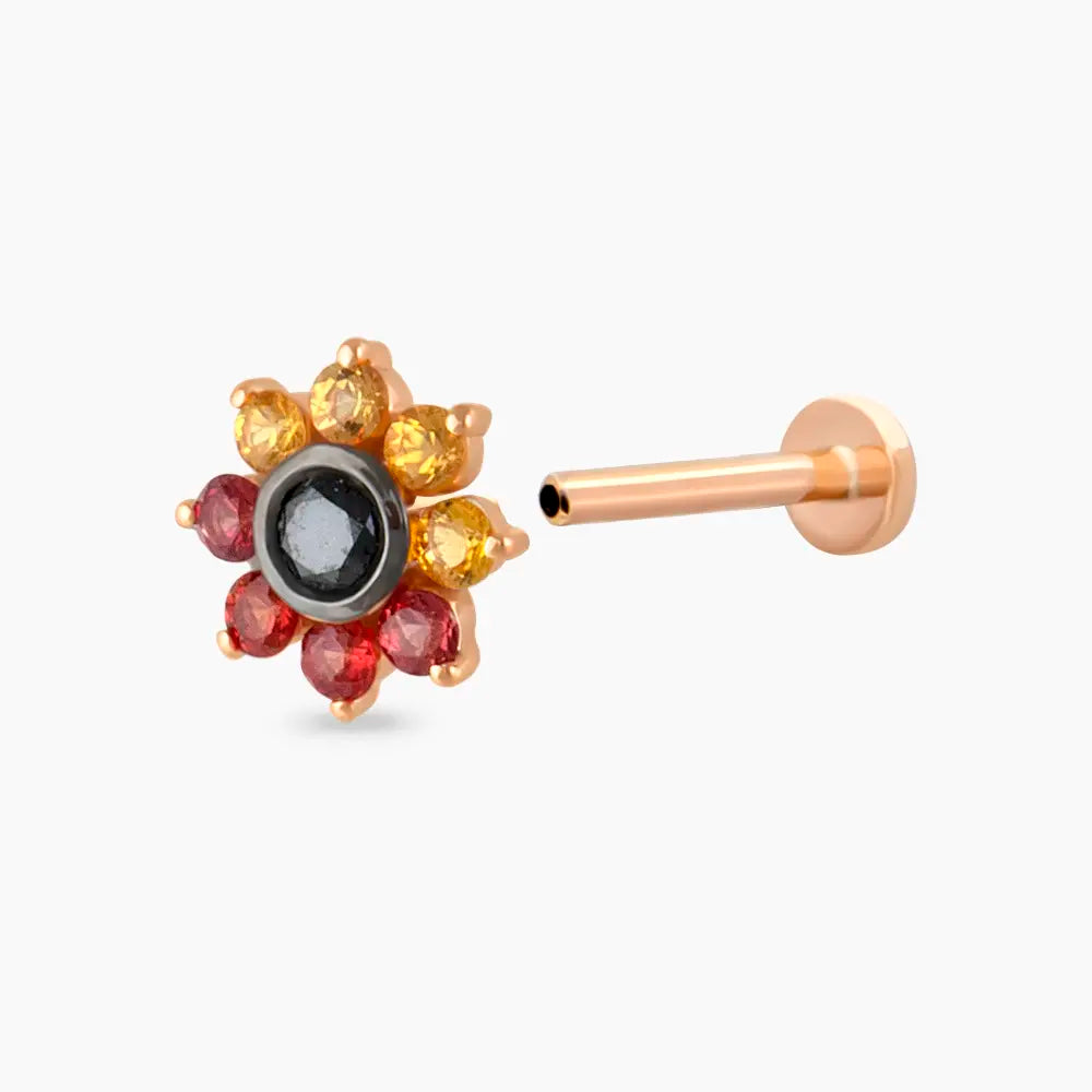 Pollen Multicolor Safir ve Siyah Pırlanta Taşlı Rose Altın Piercing