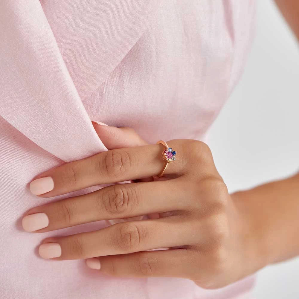 Posy 0.74 CT Multicolor Safir Taşlı Rose Altın Yüzük