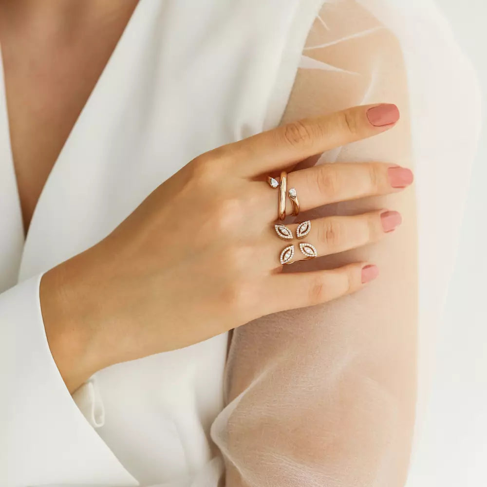 Puller Pırlanta Taşlı Rose Altın Yüzük