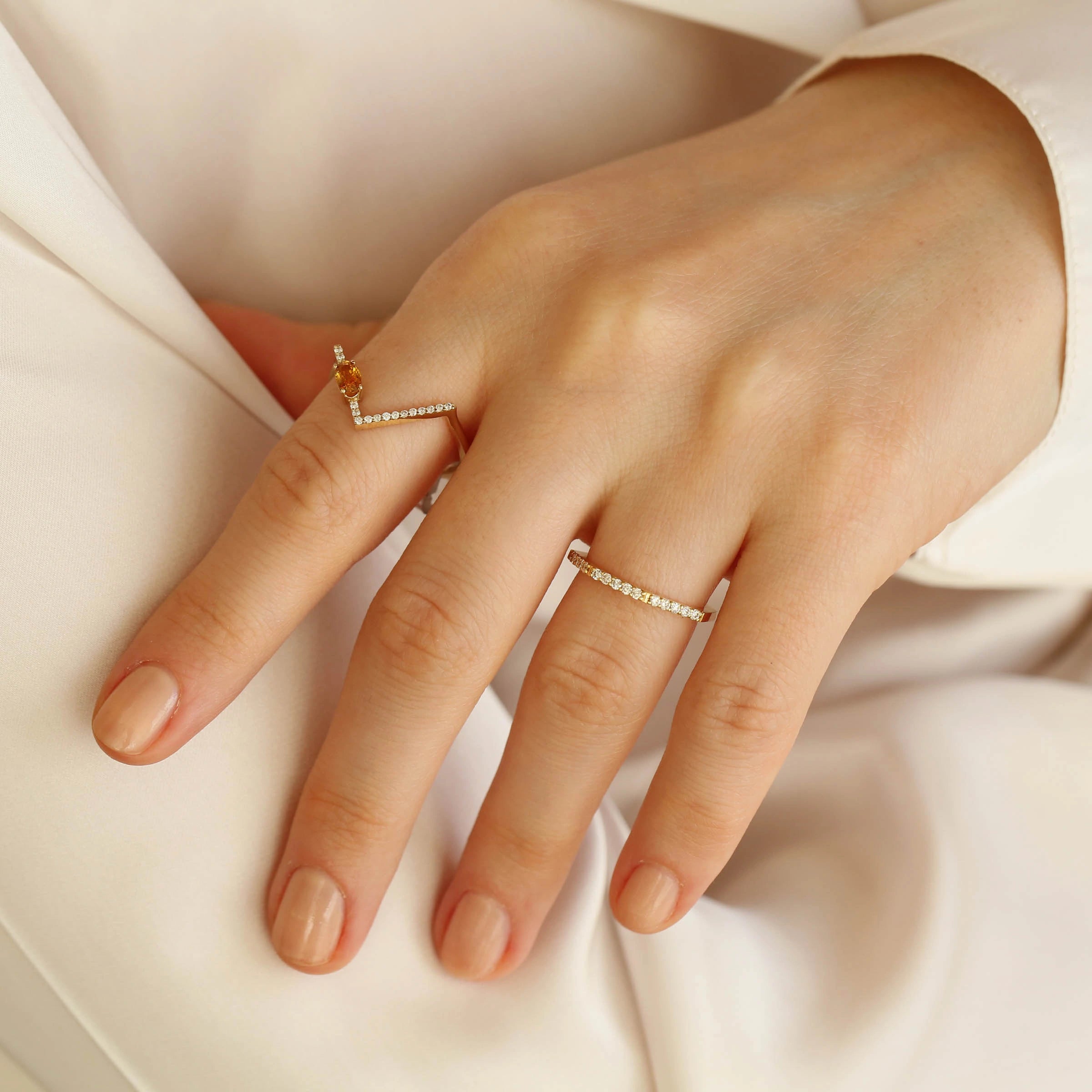 Pure 0.15 CT Pırlanta Taşlı Sarı Altın Yüzük