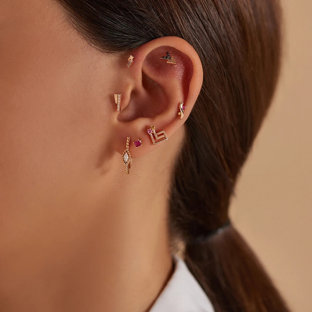 Pylon Pırlanta Taşlı Rose Altın Piercing