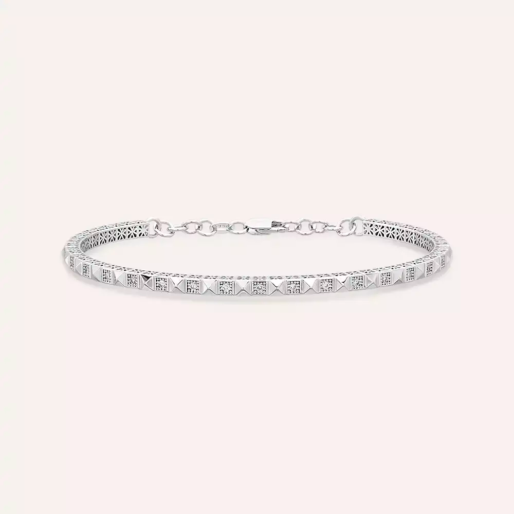 Pyramid Pırlanta Taşlı Beyaz Altın Bilezik