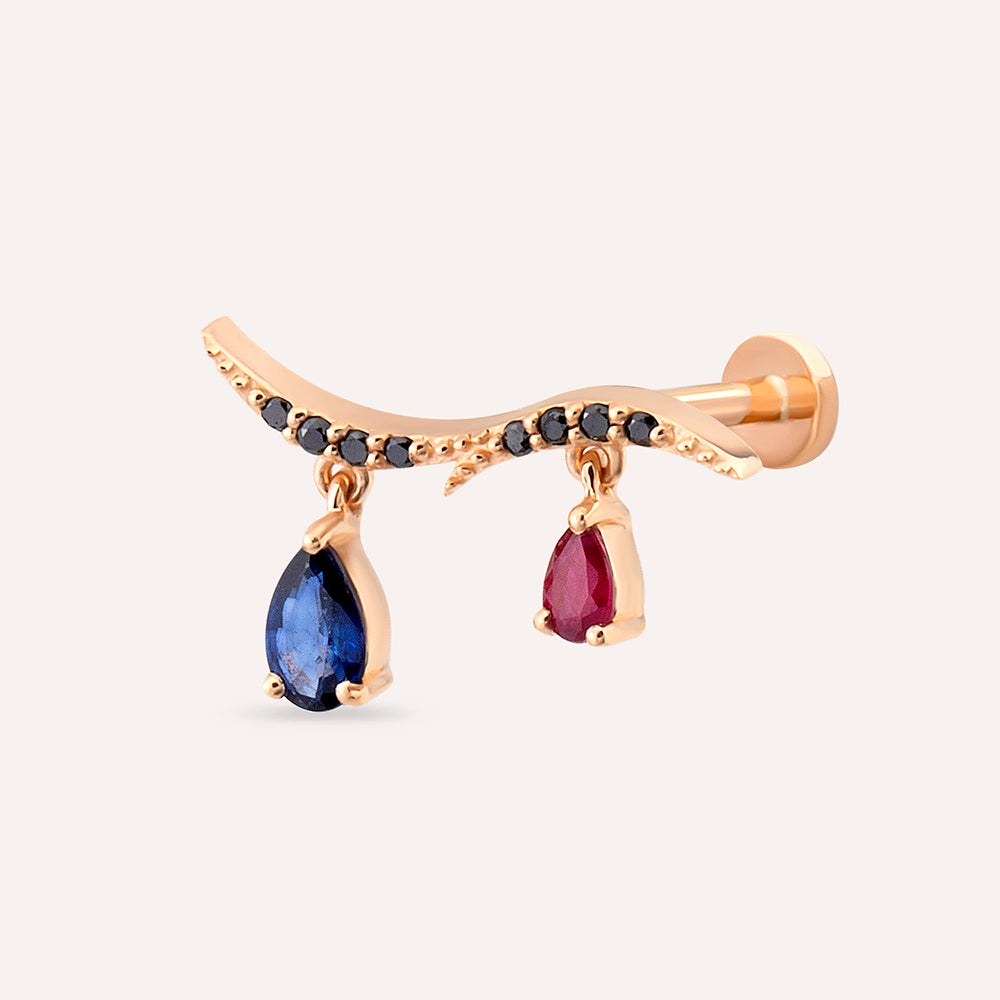 Pyxis Siyah Pırlanta, Yakut ve Safir Taşlı Rose Altın Piercing
