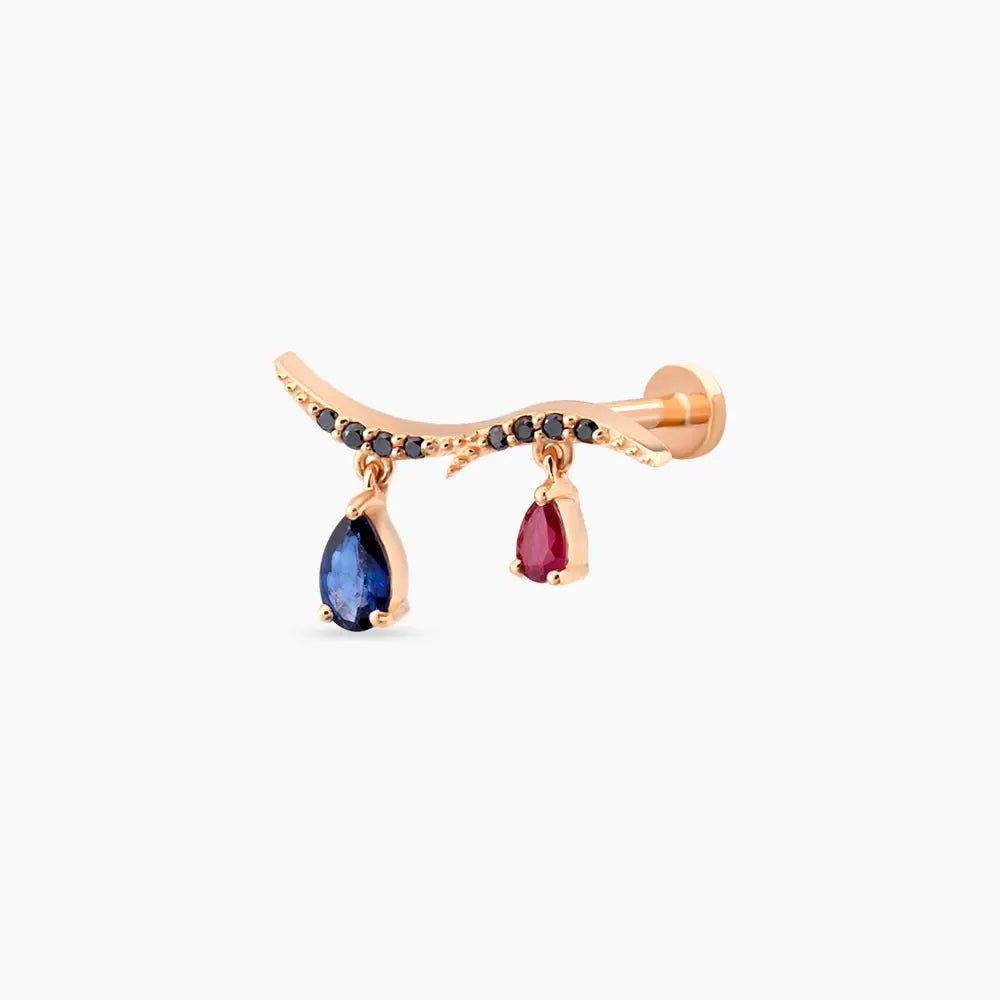 Pyxis Siyah Pırlanta, Yakut ve Safir Taşlı Rose Altın Piercing