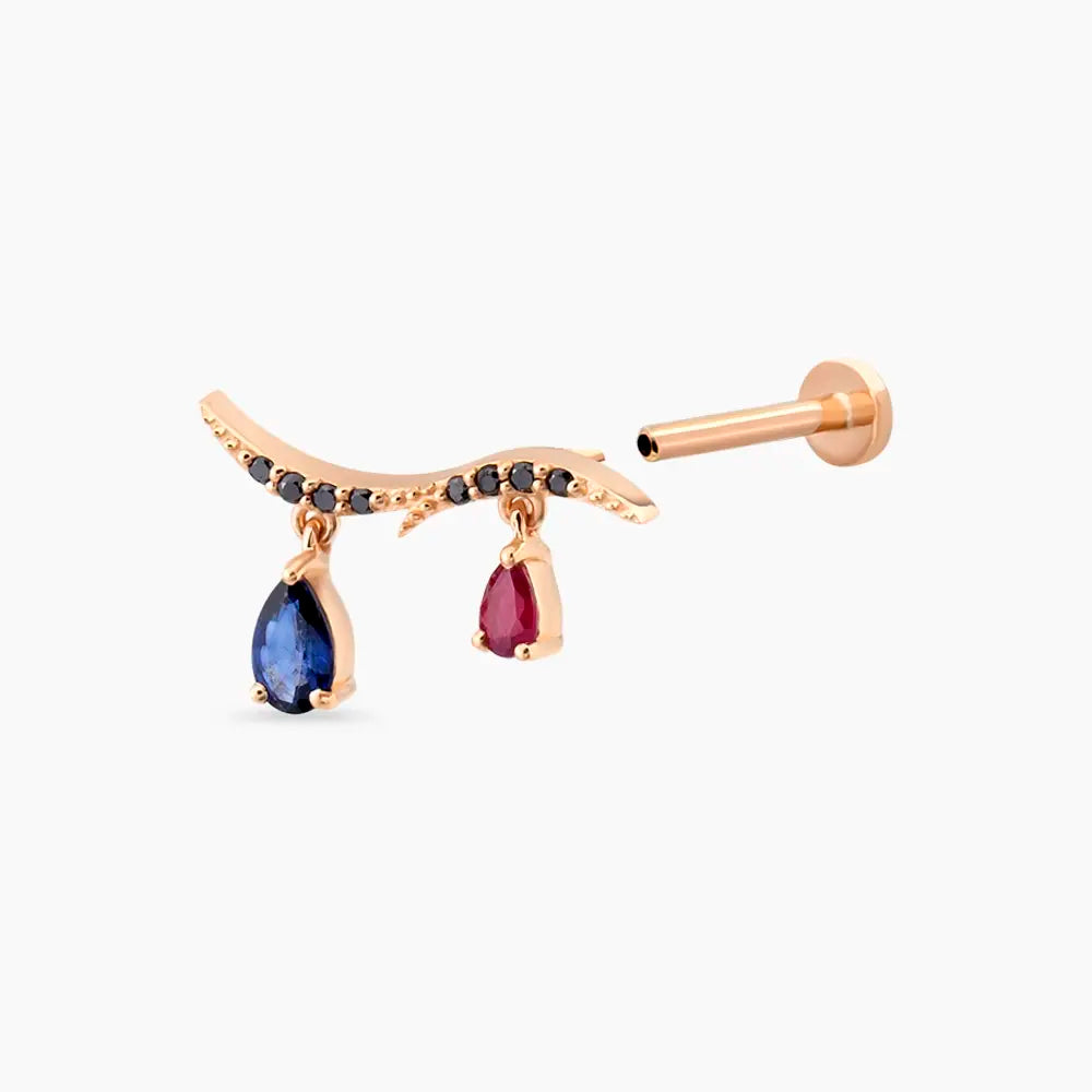 Pyxis Siyah Pırlanta, Yakut ve Safir Taşlı Rose Altın Piercing
