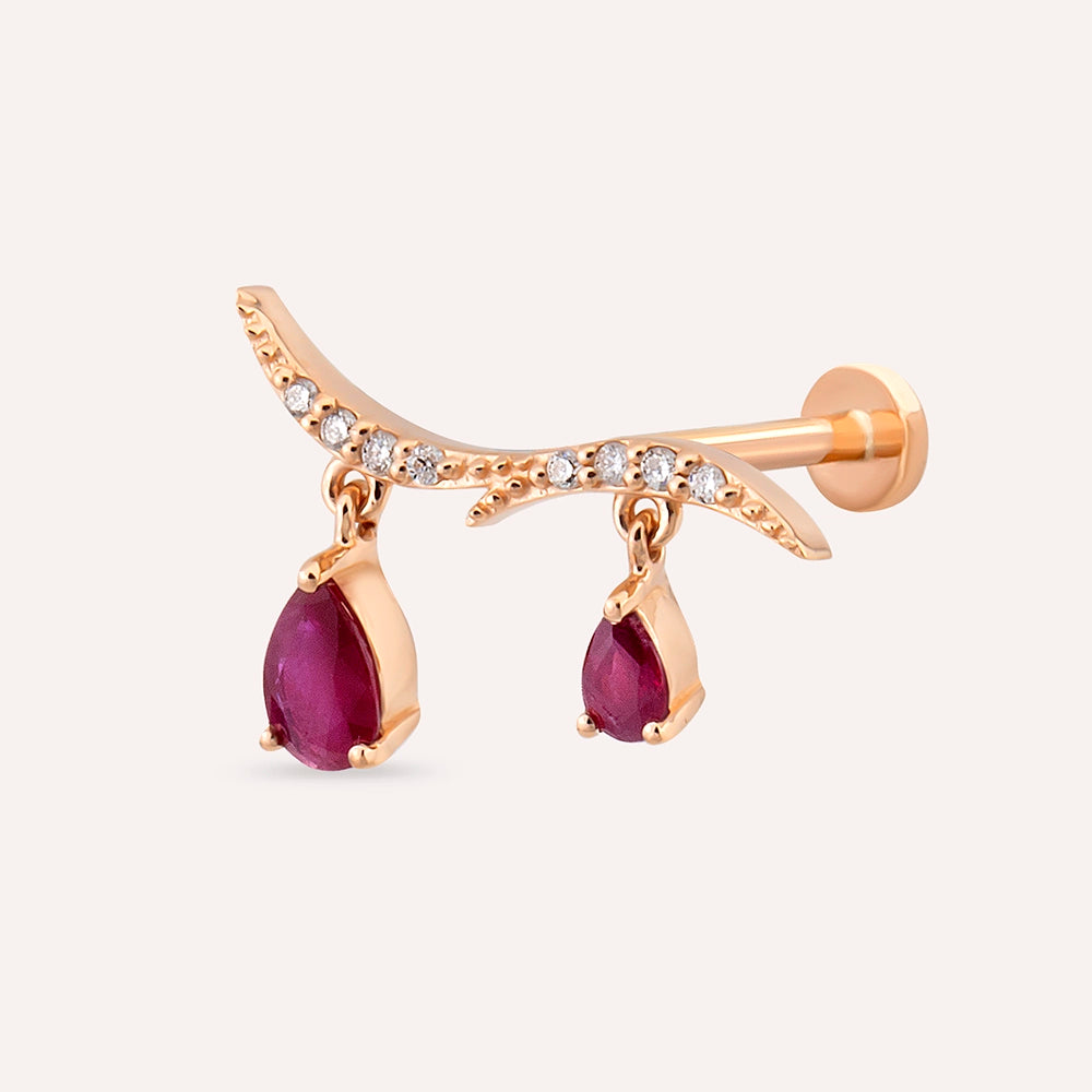 Pyxis Yakut ve Pırlanta Taşlı Rose Altın Piercing