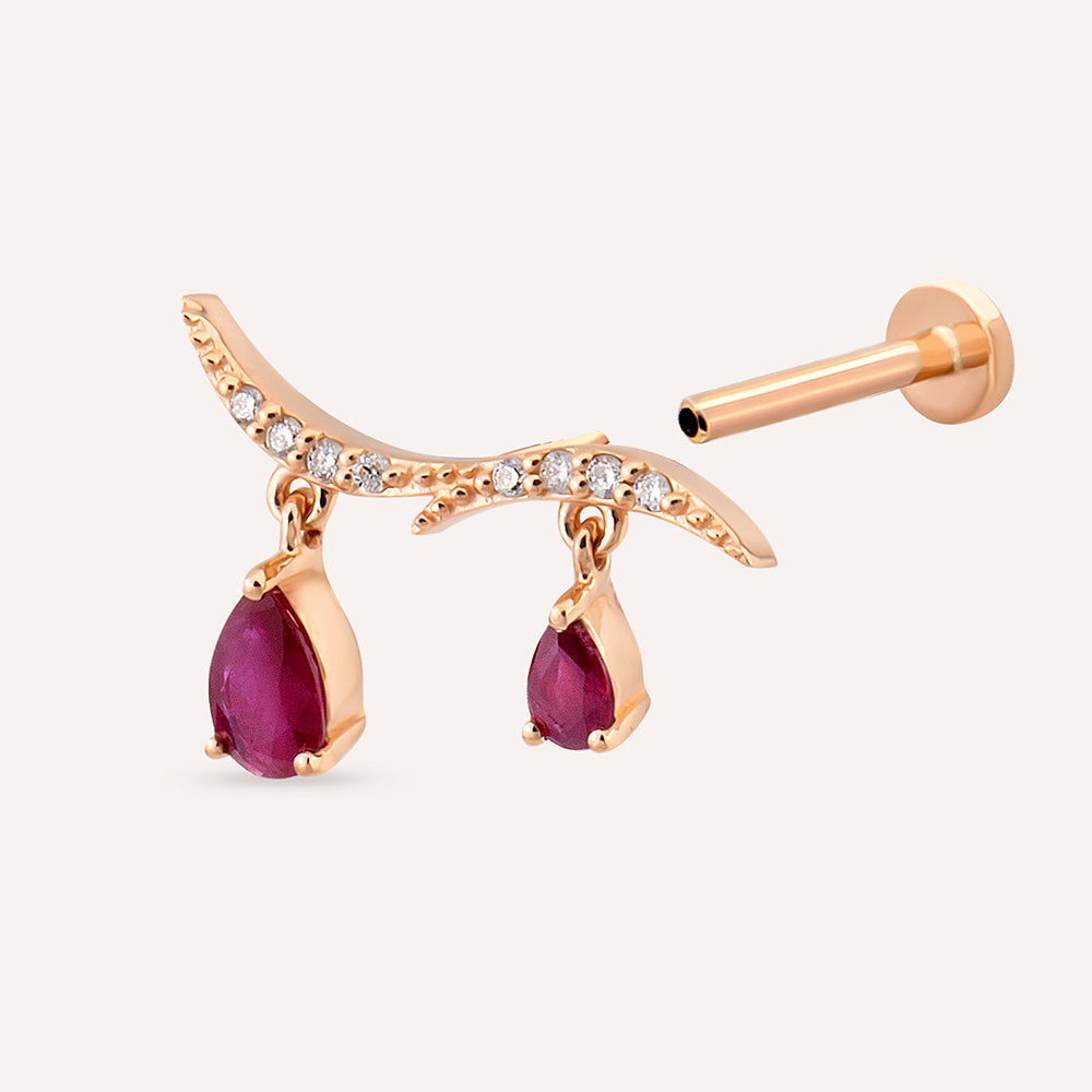 Pyxis Yakut ve Pırlanta Taşlı Rose Altın Piercing