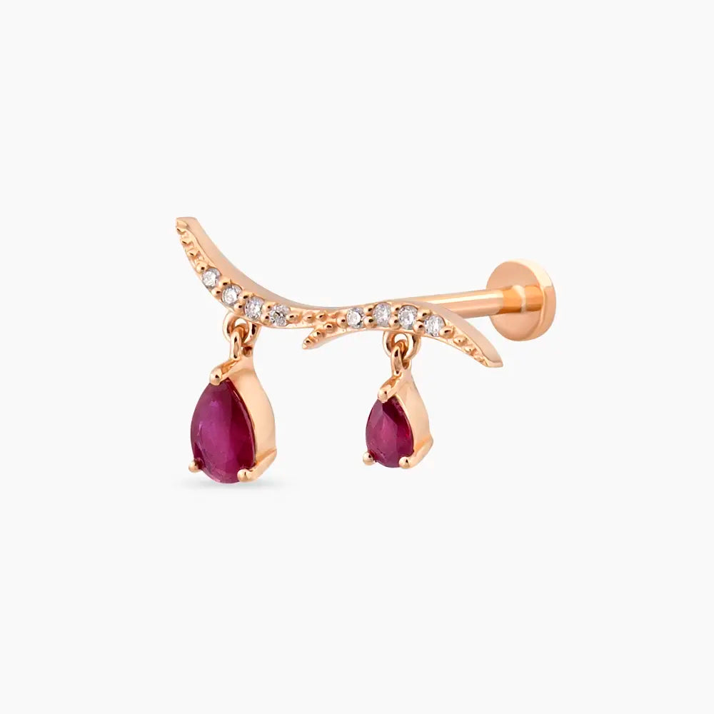 Pyxis Yakut ve Pırlanta Taşlı Rose Altın Piercing