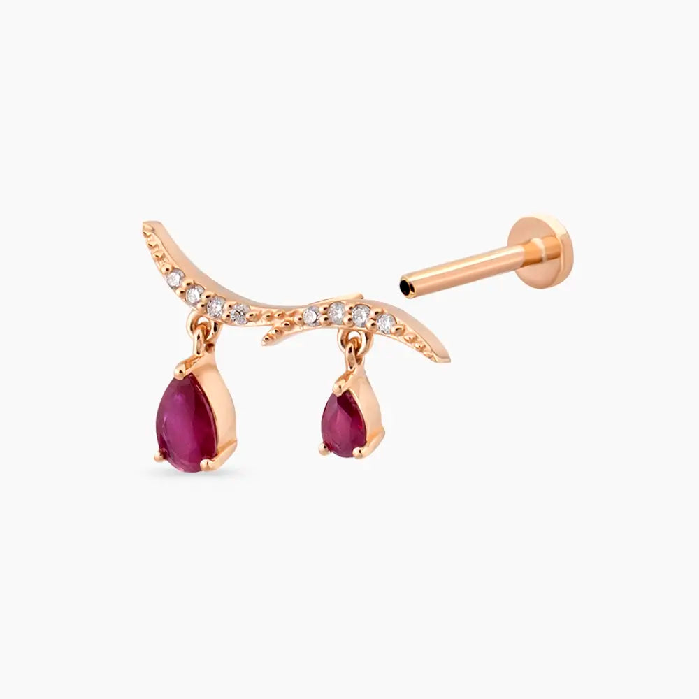 Pyxis Yakut ve Pırlanta Taşlı Rose Altın Piercing