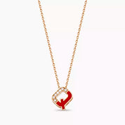 Q Harf Pırlanta Taşlı ve Kırmızı Mineli Rose Altın Kolye