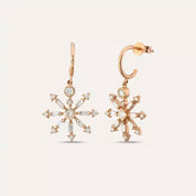 Quill Baget Kesim Pırlanta Taşlı Rose Altın Küpe