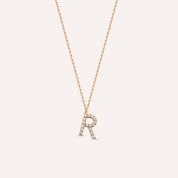 R Harf 0.10 CT Pırlanta Taşlı Rose Altın Kolye