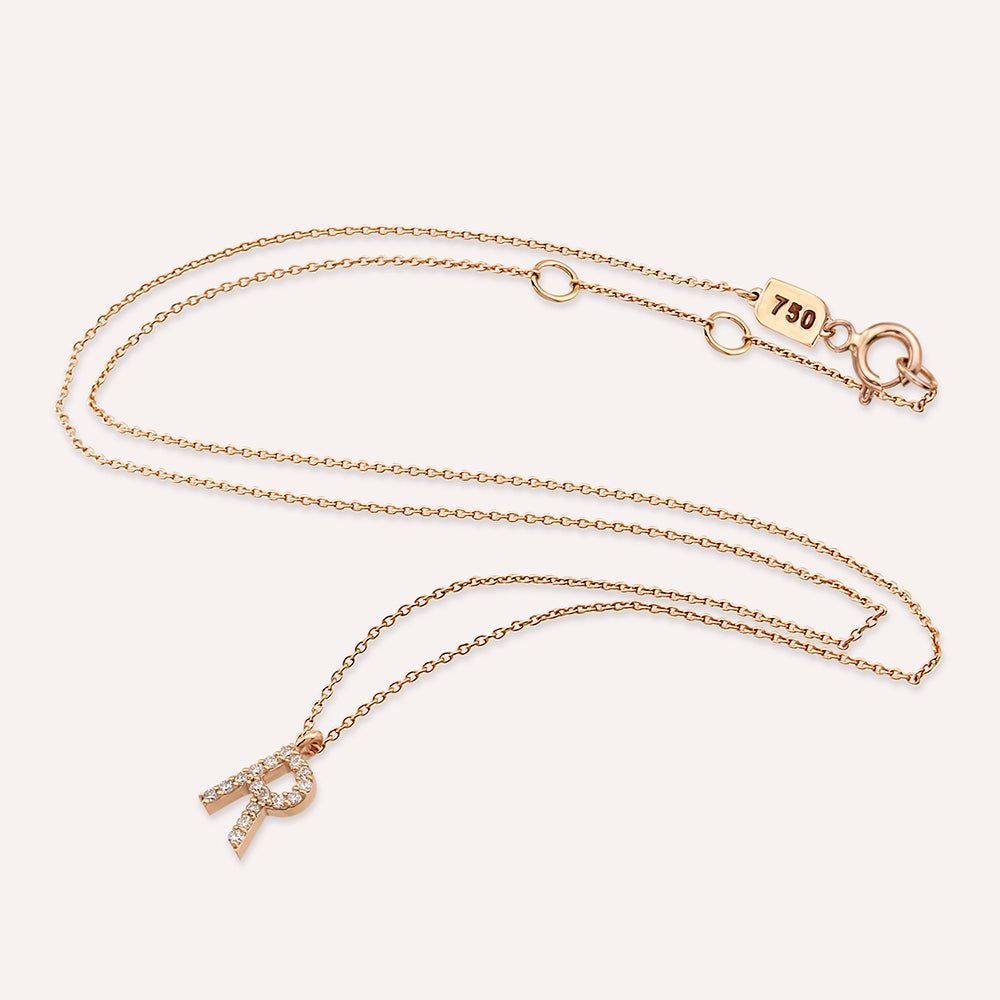 R Harf 0.10 CT Pırlanta Taşlı Rose Altın Kolye