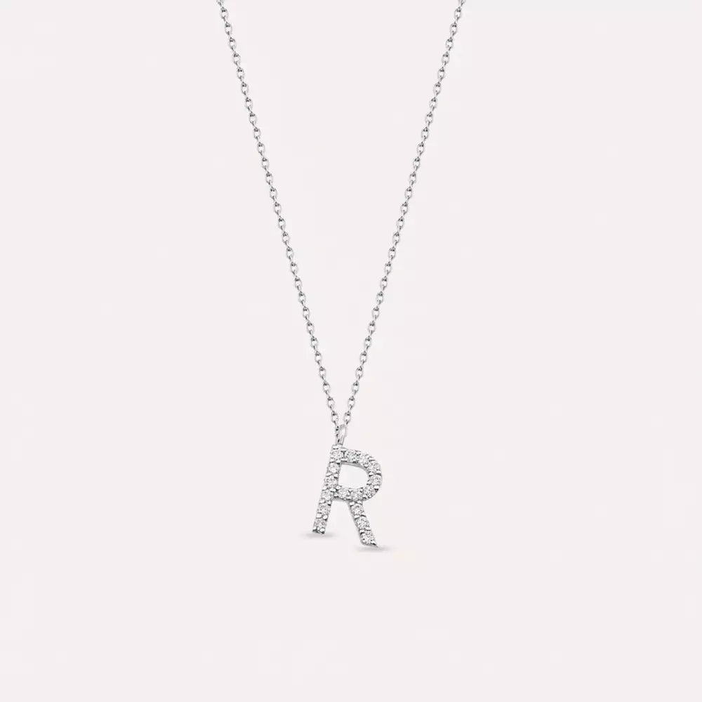 R Harf 0.10 CT Pırlanta Taşlı Beyaz Altın Kolye
