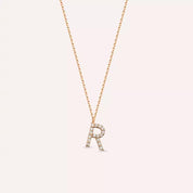 R Harf 0.10 CT Pırlanta Taşlı Rose Altın Kolye