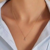 R Harf 0.10 CT Pırlanta Taşlı Rose Altın Kolye