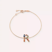 R Harf Brown Pırlanta ve Multicolor Safir Taşlı Bileklik