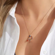 R Harf Multicolor Safir ve Pırlanta Taşlı Rose Altın Kolye