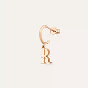 R Harf Pırlanta Taşlı Rose Altın Tek Küpe