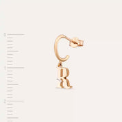 R Harf Pırlanta Taşlı Rose Altın Tek Küpe