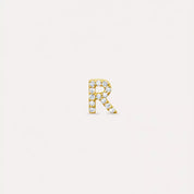 R Harf Pırlanta Taşlı Sarı Altın Tek Küpe