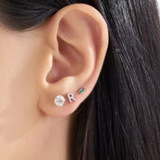 R Harf Pırlanta Taşlı Sarı Altın Tek Küpe