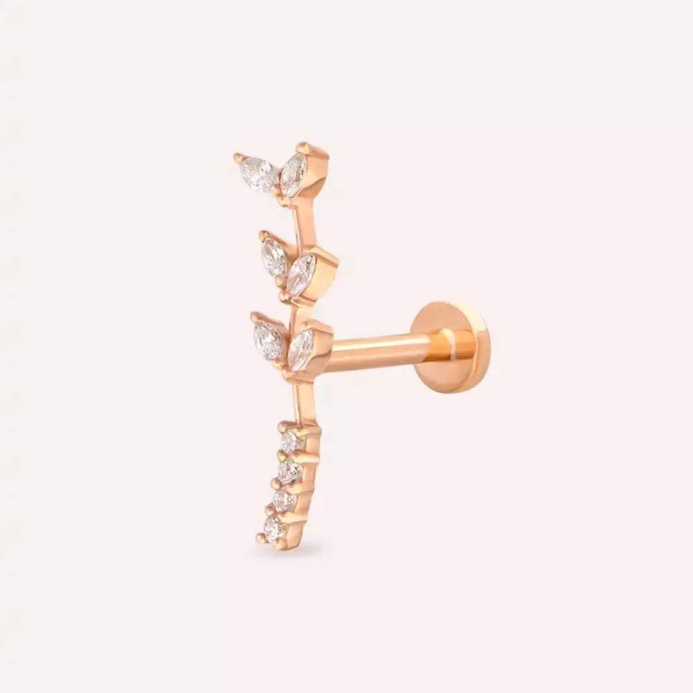 Ravina Pırlanta Taşlı Rose Altın Piercing