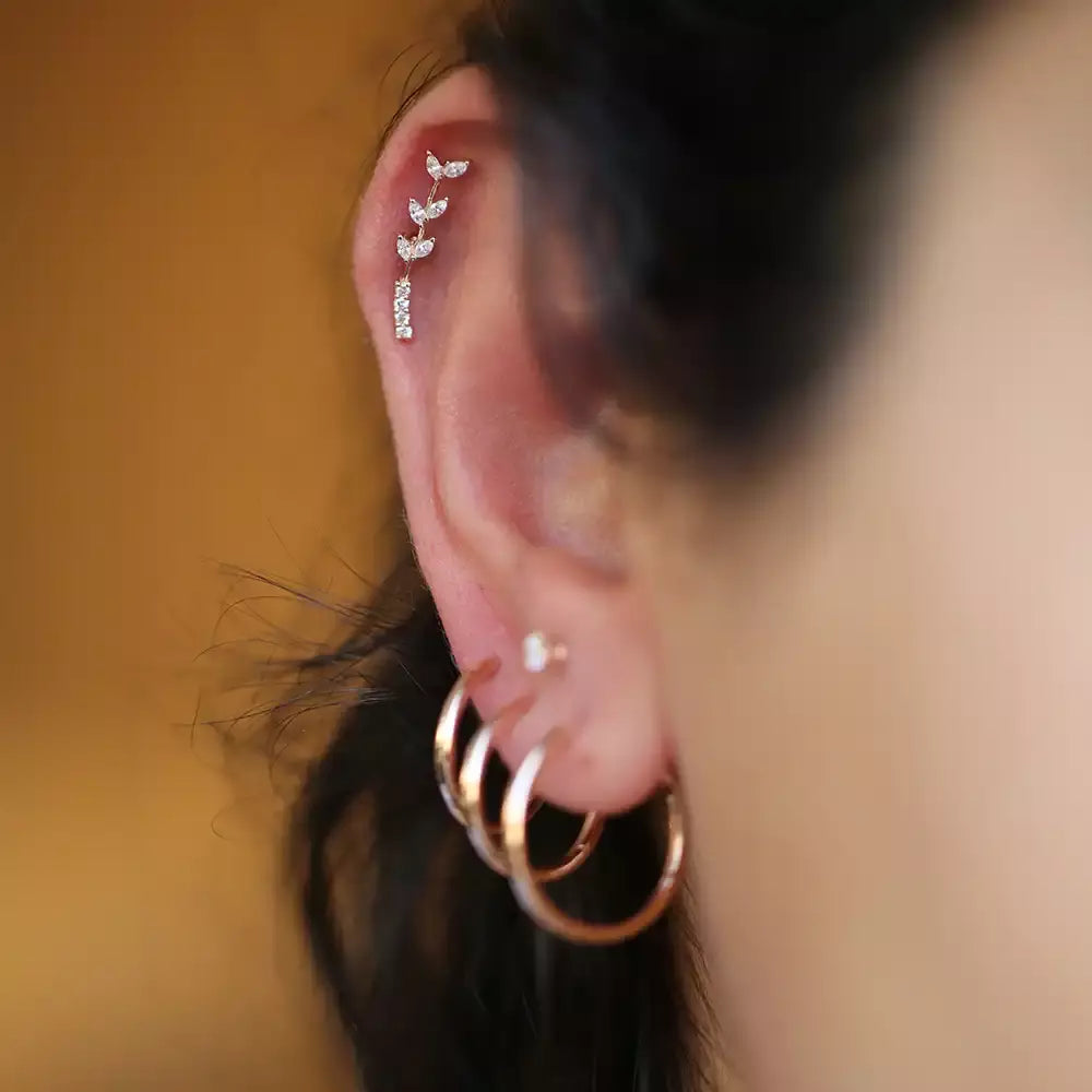 Ravina Pırlanta Taşlı Rose Altın Piercing