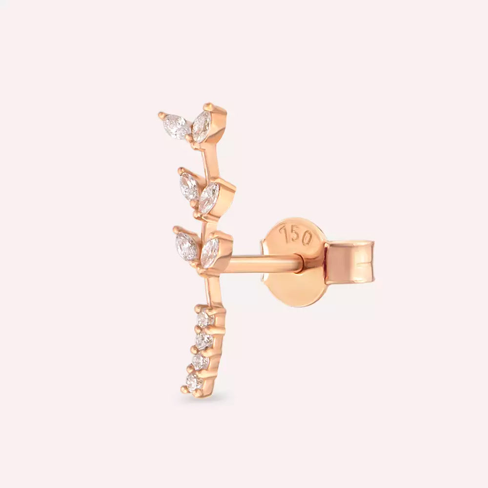 Ravina Pırlanta Taşlı Rose Altın Tek Küpe