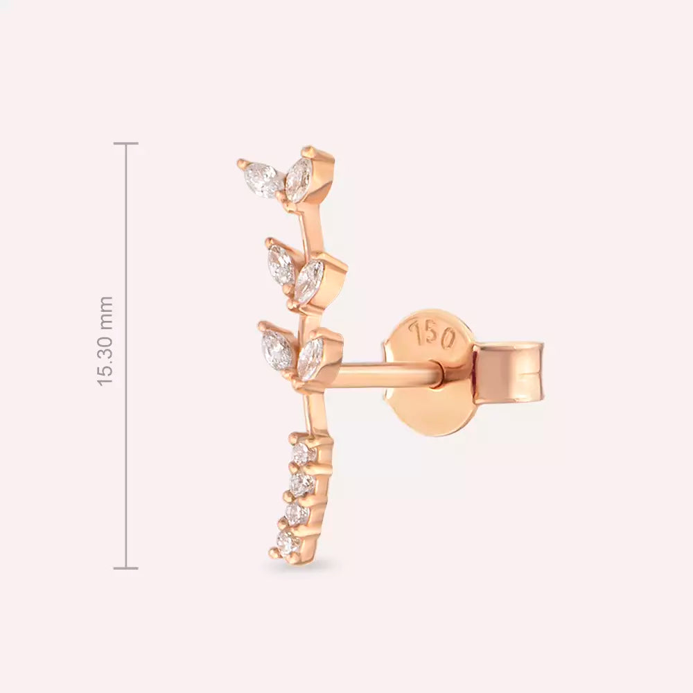 Ravina Pırlanta Taşlı Rose Altın Tek Küpe